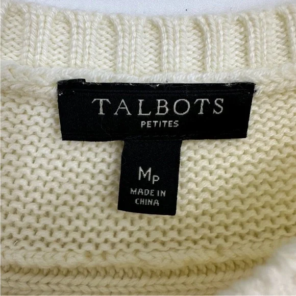 Talbots Cashmere blend 3/4 sleeve Cream Cable Knit Pullover MP - Picture 3 of 7